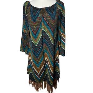 2 Piece Layered Boutique Western Dress with Fringe - Size Small